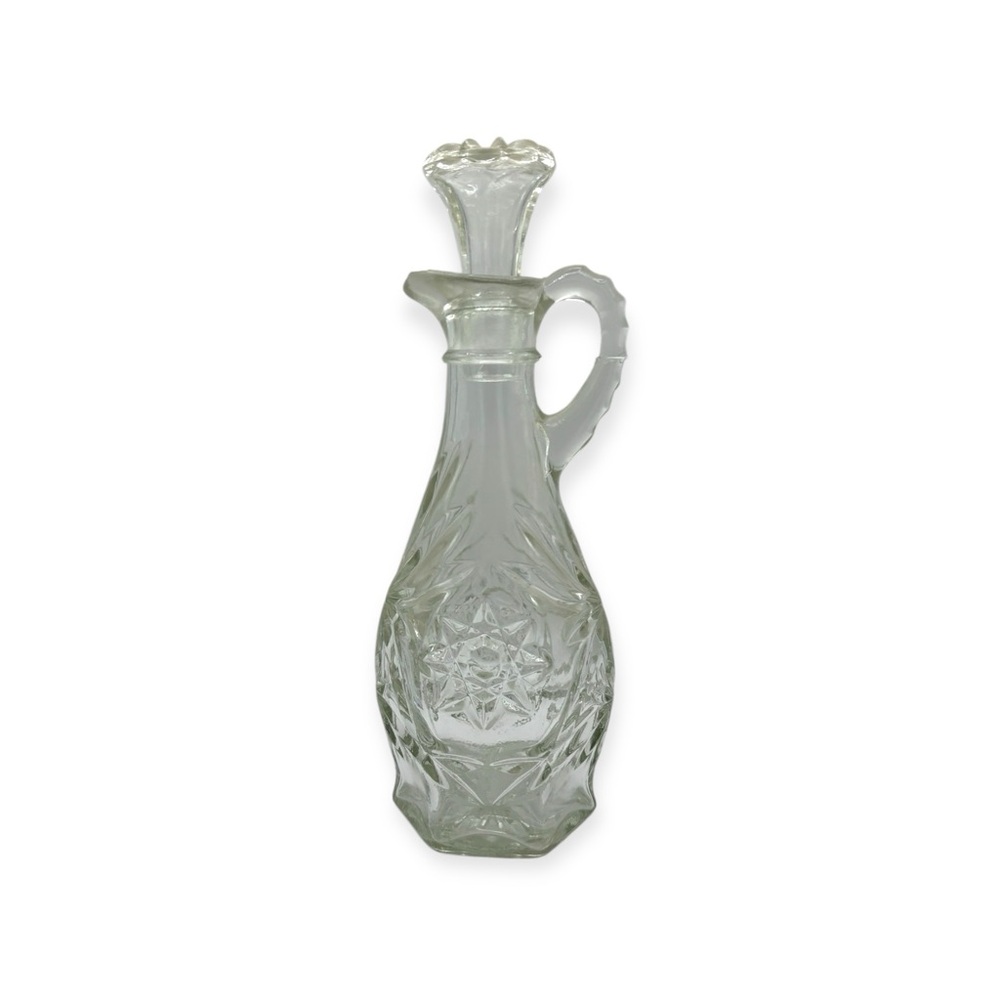 Vintage Anchor Hocking Prescut Starburst Glass Cruet Oil and Vinegar w/ Stopper